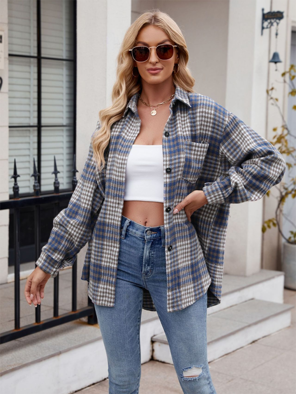 Fall Shirts- Autumn Essential Women's Plaid Flannel Shirt- Blue- IndioGear.com