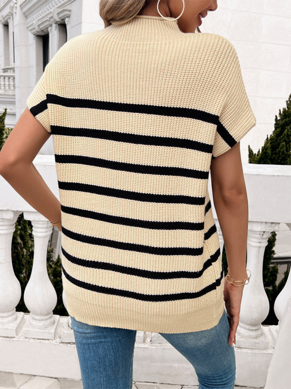 Fall Sweaters- Women's Fall Striped Knit High Neck Sweater Top- - IndioGear.com