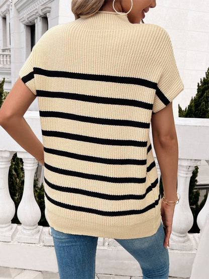 Fall Sweaters- Women's Fall Striped Knit High Neck Sweater Top- - IndioGear.com