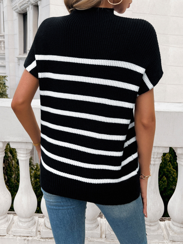 Fall Sweaters- Women's Fall Striped Knit High Neck Sweater Top- - IndioGear.com