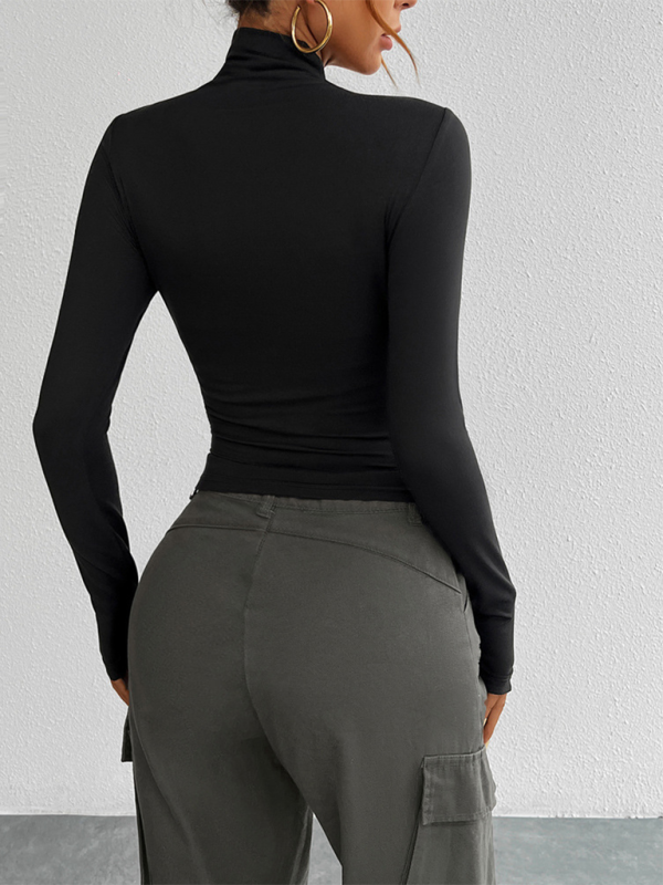 Fall Tees- Tailored Long Sleeve Turtleneck Crop Top- - IndioGear.com