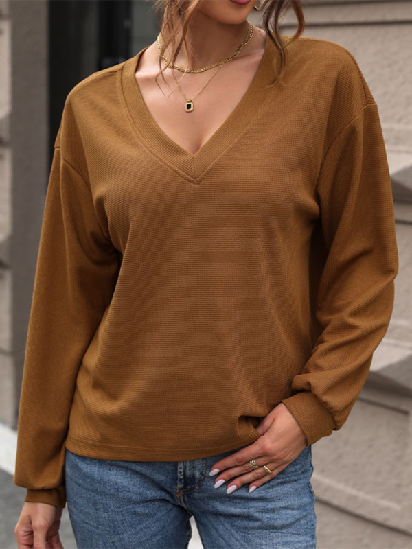 Fall Tops- Casual V-Neck Sweater Fall Top for Women- - IndioGear.com