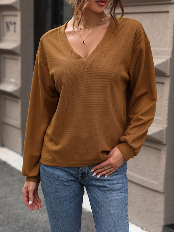 Fall Tops- Casual V-Neck Sweater Fall Top for Women- - IndioGear.com