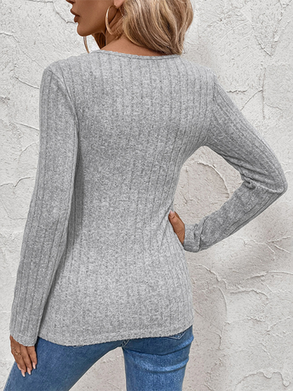 Fall Tops- Fall Ribbed Wrap Surplice V-Neck Top for Women- - IndioGear.com