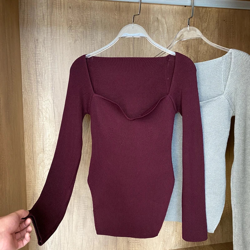 Fall Tops- Women Ribbed Knit Long Sleeve Top for Fall in Bodysuit-Like Design- - IndioGear.com