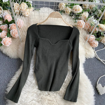 Fall Tops- Women Ribbed Knit Long Sleeve Top for Fall in Bodysuit-Like Design- - IndioGear.com