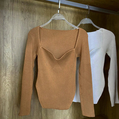 Fall Tops- Women Ribbed Knit Long Sleeve Top for Fall in Bodysuit-Like Design- - IndioGear.com