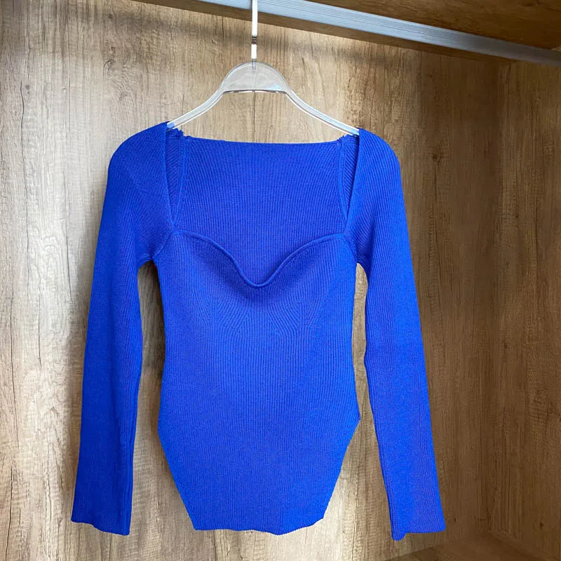 Fall Tops- Women Ribbed Knit Long Sleeve Top for Fall in Bodysuit-Like Design- - IndioGear.com