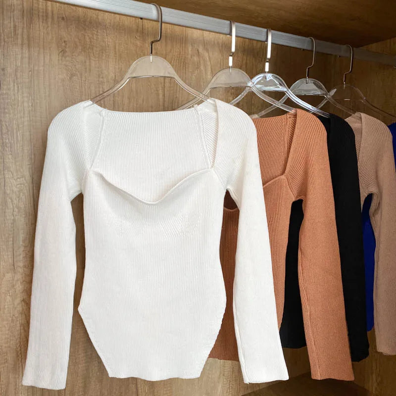 Fall Tops- Women Ribbed Knit Long Sleeve Top for Fall in Bodysuit-Like Design- - IndioGear.com