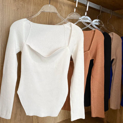 Fall Tops- Women Ribbed Knit Long Sleeve Top for Fall in Bodysuit-Like Design- - IndioGear.com