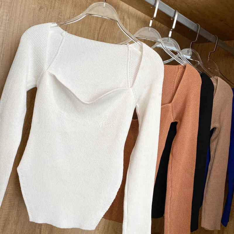 Fall Tops- Women Ribbed Knit Long Sleeve Top for Fall in Bodysuit-Like Design- - IndioGear.com