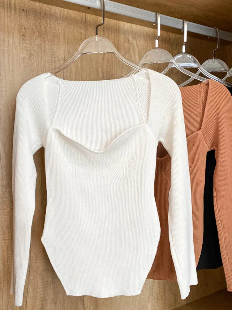 Fall Tops- Women Ribbed Knit Long Sleeve Top for Fall in Bodysuit-Like Design- - IndioGear.com