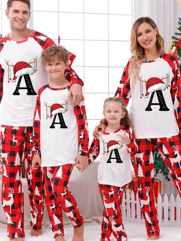 Family Pajamas- Pajamas Family Set: Santa’s Hat Alphabet Printed- - IndioGear.com