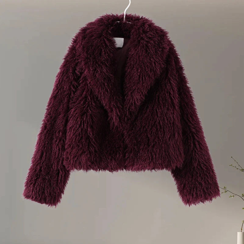 Faux Fur Jackets- Chic Shaggy Charm Jacket Faux Fur- Purple- IndioGear.com