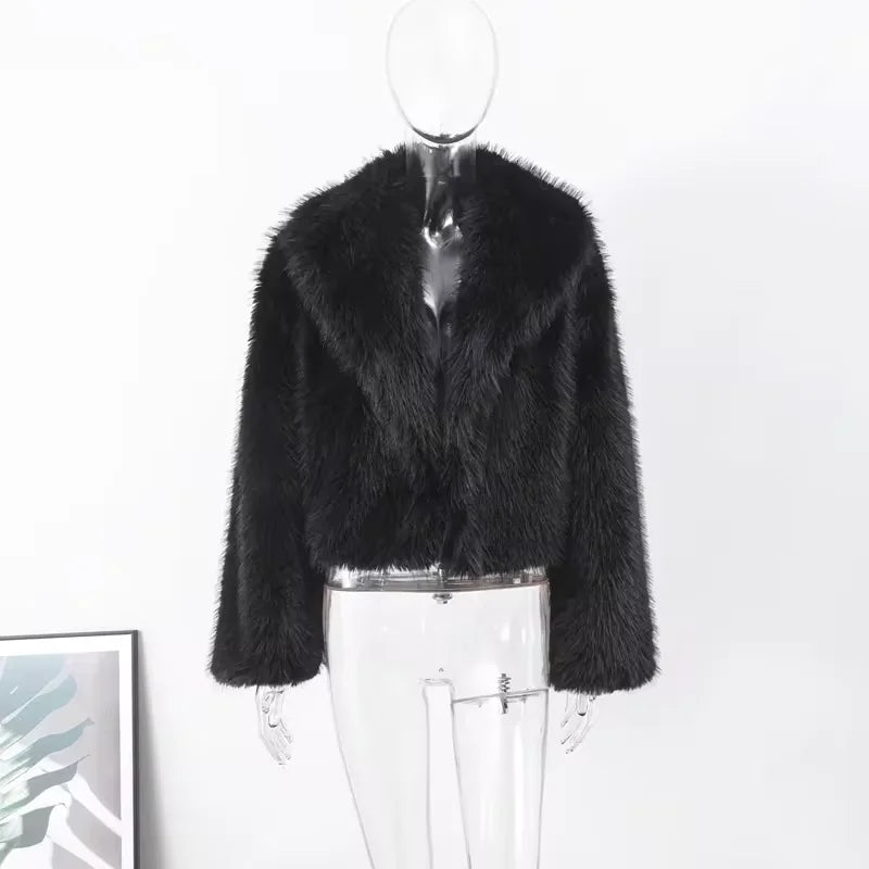 Faux Fur Jackets- Chic Shaggy Charm Jacket Faux Fur- Black 2- IndioGear.com