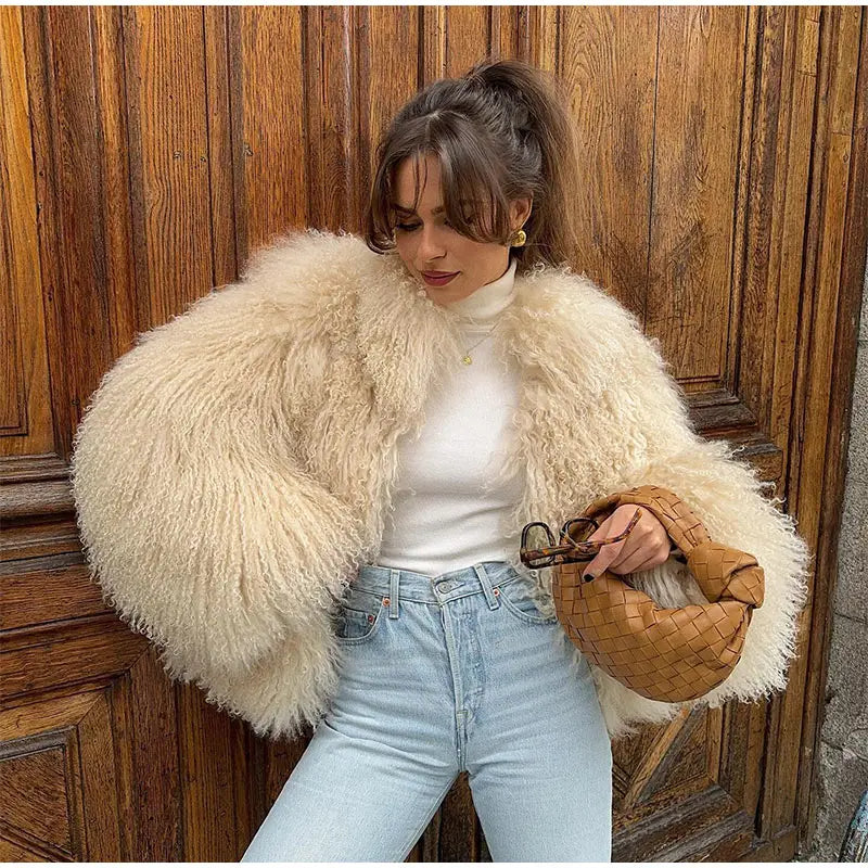 Faux Fur Jackets- Cuddle Puff Faux Fur Crop Jacket- - IndioGear.com