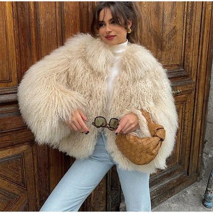 Faux Fur Jackets- Cuddle Puff Faux Fur Crop Jacket- - IndioGear.com