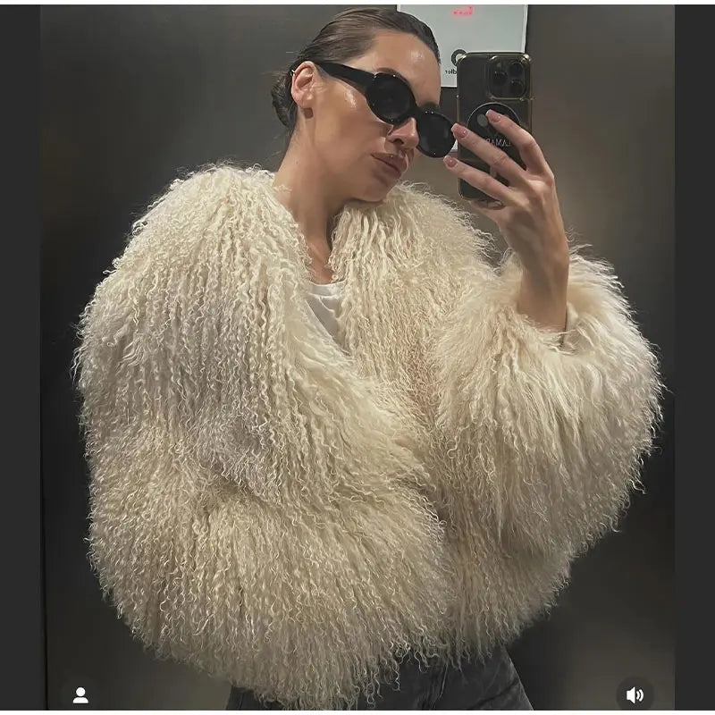 Faux Fur Jackets- Cuddle Puff Faux Fur Crop Jacket- - IndioGear.com