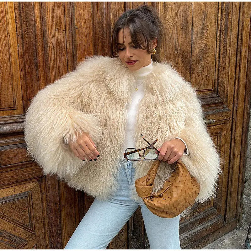 Faux Fur Jackets- Cuddle Puff Faux Fur Crop Jacket- - IndioGear.com