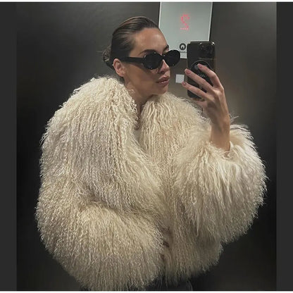 Faux Fur Jackets- Cuddle Puff Faux Fur Crop Jacket- - IndioGear.com