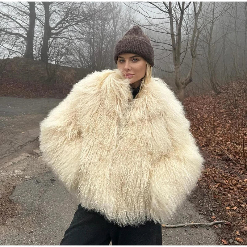 Faux Fur Jackets- Cuddle Puff Faux Fur Crop Jacket- - IndioGear.com