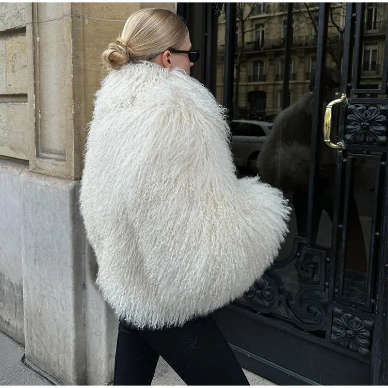 Faux Fur Jackets- Cuddle Puff Faux Fur Crop Jacket- - IndioGear.com