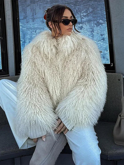 Faux Fur Jackets- Cuddle Puff Faux Fur Crop Jacket- - IndioGear.com