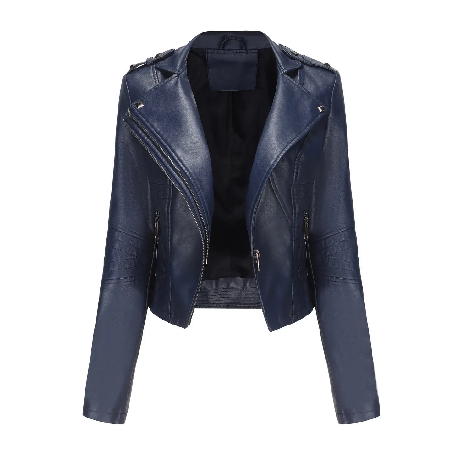 Faux Leather Jackets- Faux Leather Biker Urban Rider Moto Jacket- Dark Blue- IndioGear.com