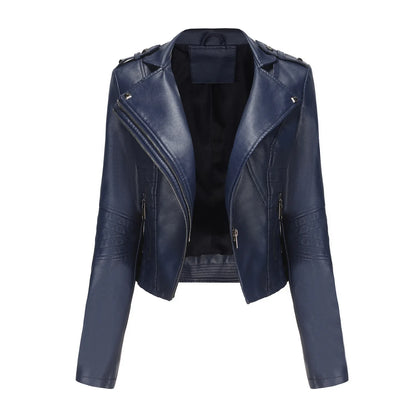 Faux Leather Jackets- Faux Leather Biker Urban Rider Moto Jacket- Dark Blue- IndioGear.com