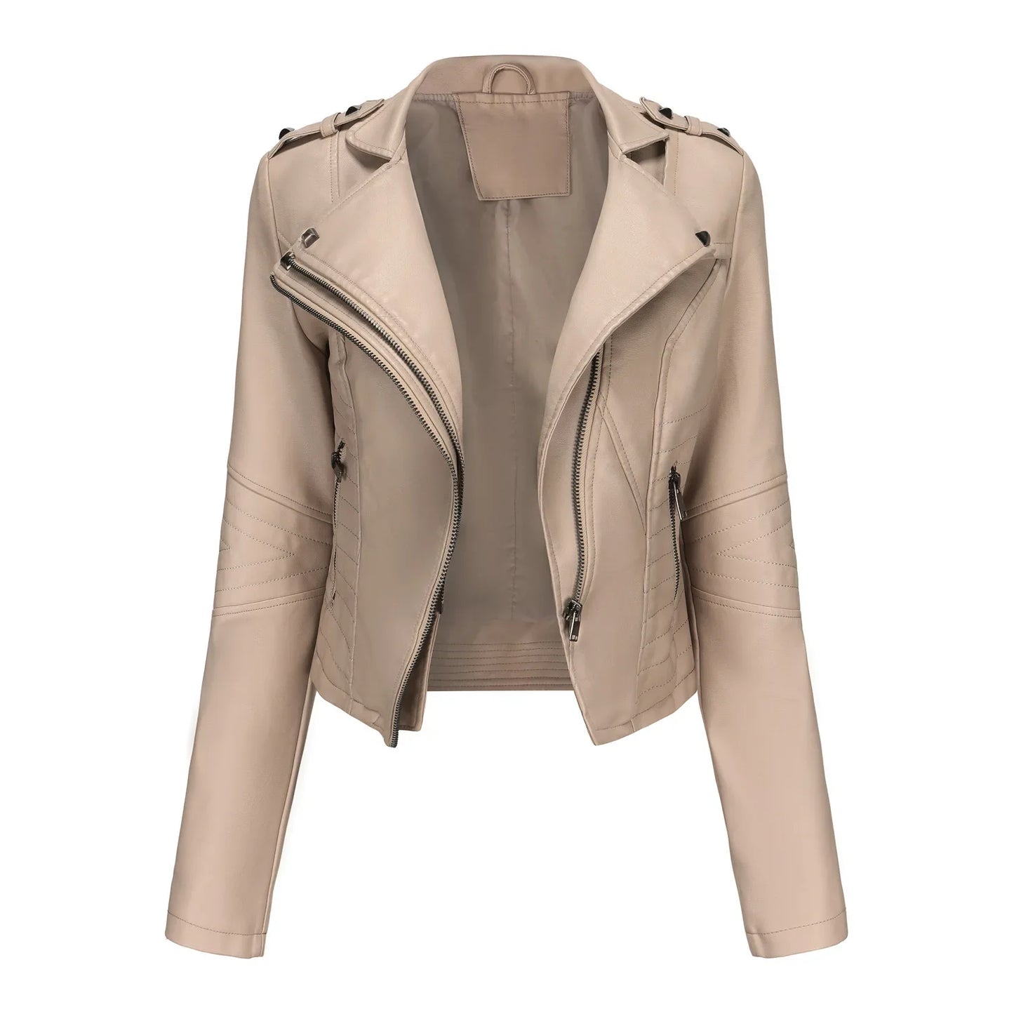 Faux Leather Jackets- Faux Leather Biker Urban Rider Moto Jacket- beige- IndioGear.com