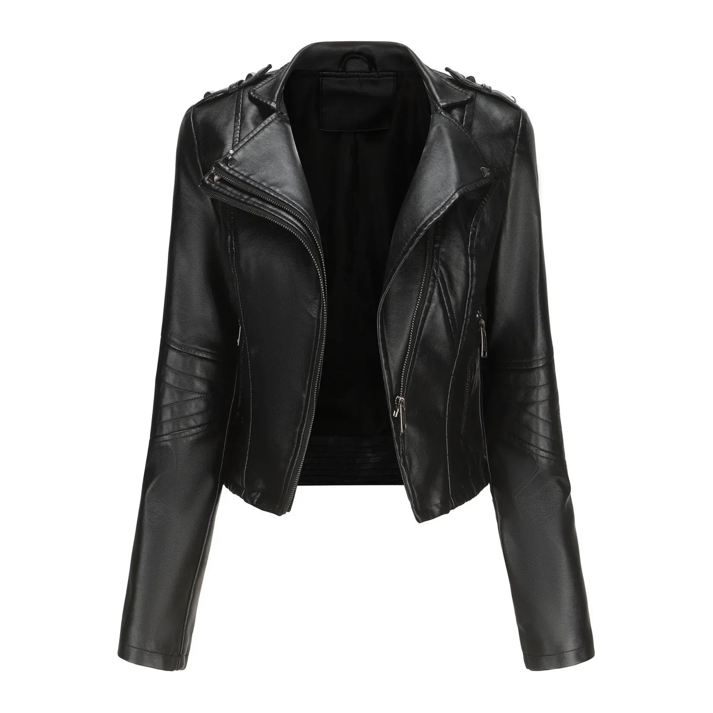 Faux Leather Jackets- Faux Leather Biker Urban Rider Moto Jacket- Black- IndioGear.com