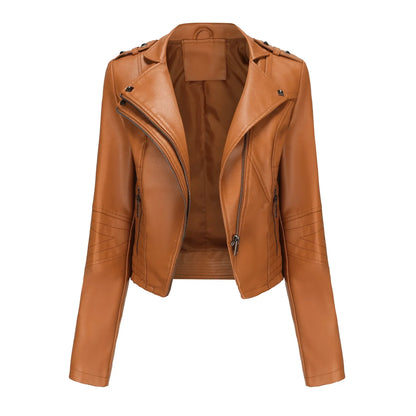 Faux Leather Jackets- Faux Leather Biker Urban Rider Moto Jacket- Camel- IndioGear.com