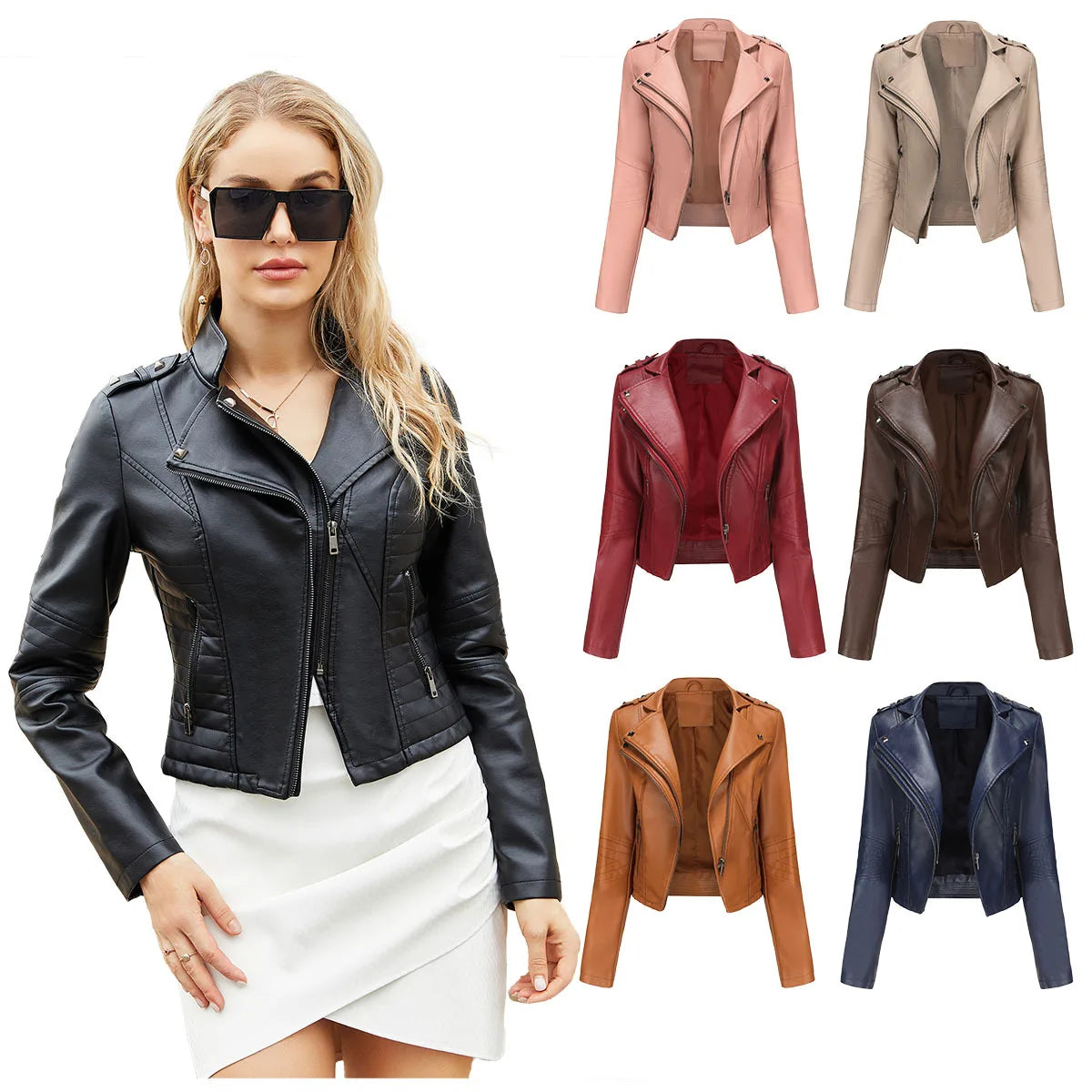 Faux Leather Jackets- Faux Leather Biker Urban Rider Moto Jacket- - IndioGear.com