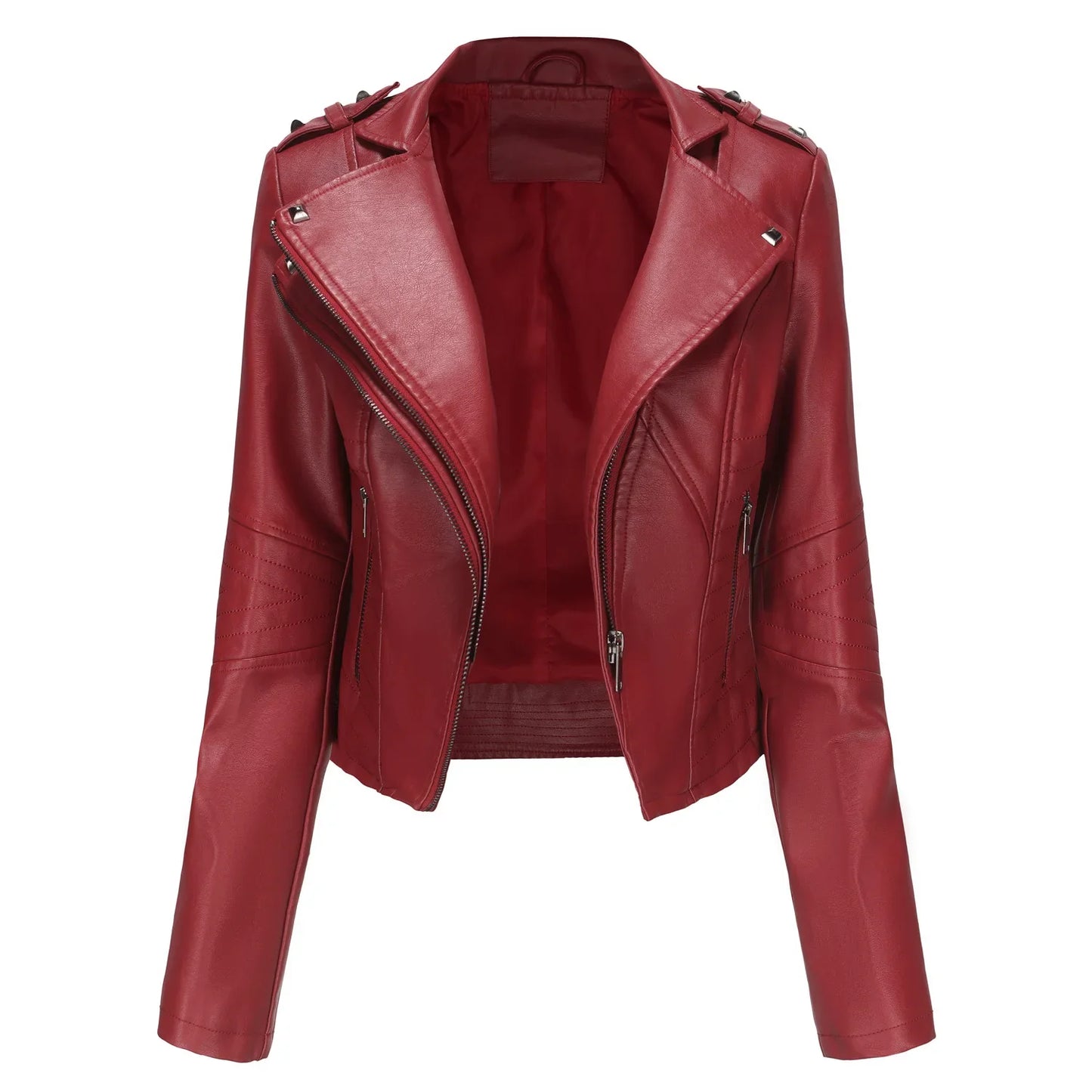 Faux Leather Jackets- Faux Leather Biker Urban Rider Moto Jacket- Wine Red- IndioGear.com