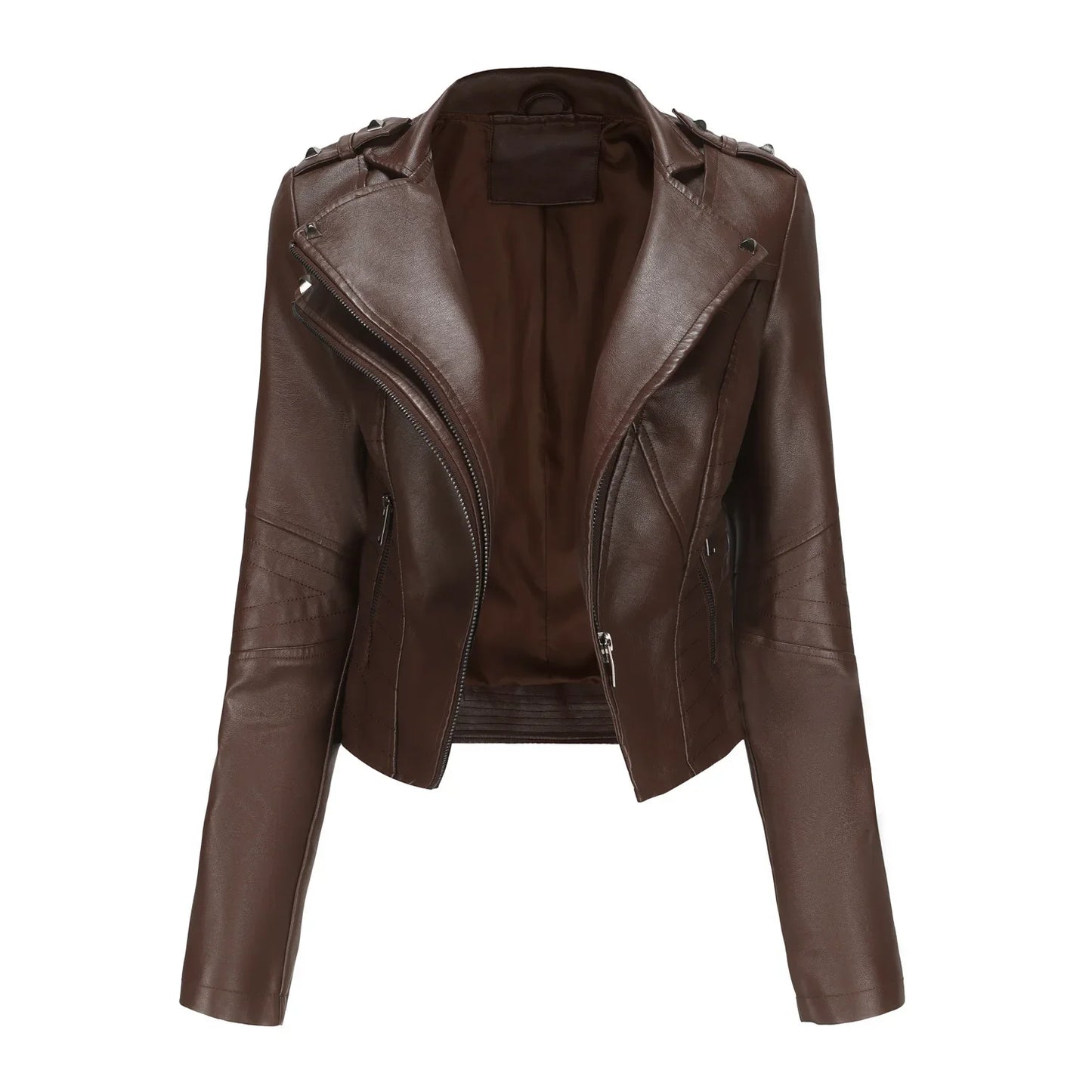 Faux Leather Jackets- Faux Leather Biker Urban Rider Moto Jacket- Coffee- IndioGear.com