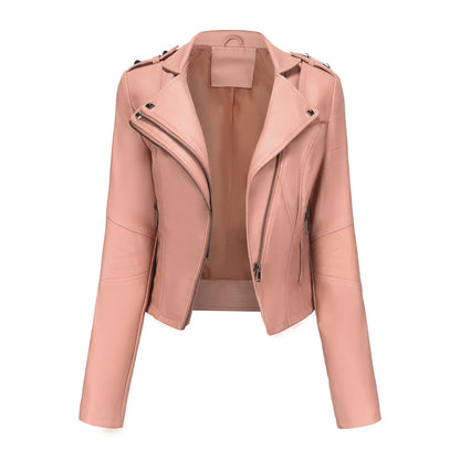 Faux Leather Jackets- Faux Leather Biker Urban Rider Moto Jacket- Pink- IndioGear.com