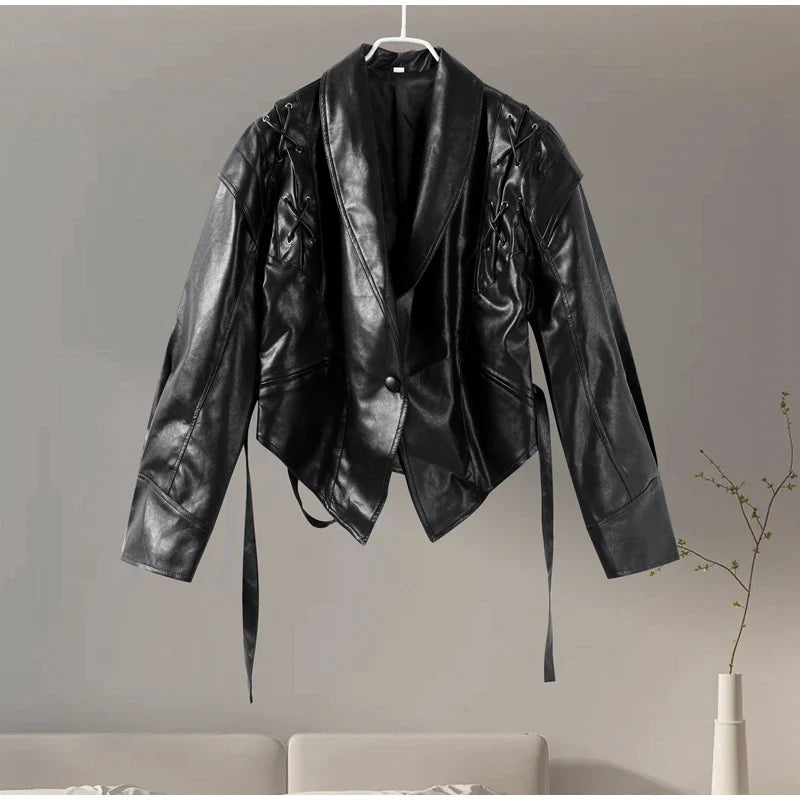 Faux Leather Jackets- Faux Leather Jacket with Teddy Fur Lined- - IndioGear Women Clothing