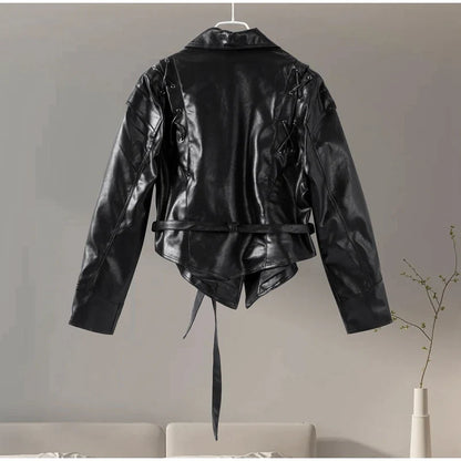 Faux Leather Jackets- Faux Leather Jacket with Teddy Fur Lined- - IndioGear Women Clothing