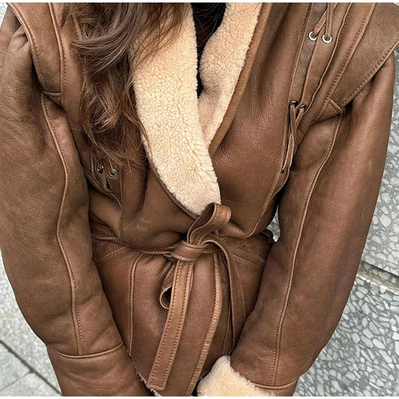 Faux Leather Jackets- Faux Leather Jacket with Teddy Fur Lined- - IndioGear Women Clothing