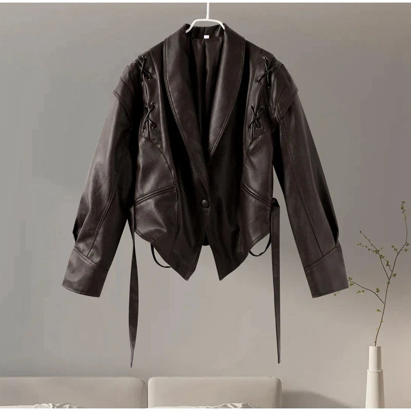 Faux Leather Jackets- Faux Leather Jacket with Teddy Fur Lined- - IndioGear Women Clothing