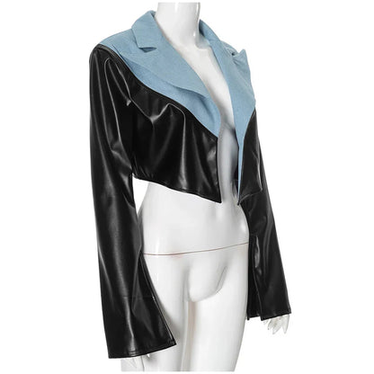 Faux Leather Jackets- Faux Leather Jacket with Teddy Fur Lined- - IndioGear Women Clothing