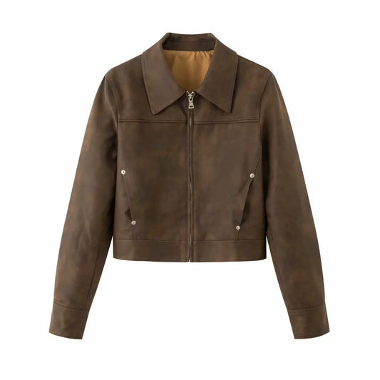 Faux Leather Jackets- Suede-Feel Faux Leather Jacket- Brown- IndioGear.com