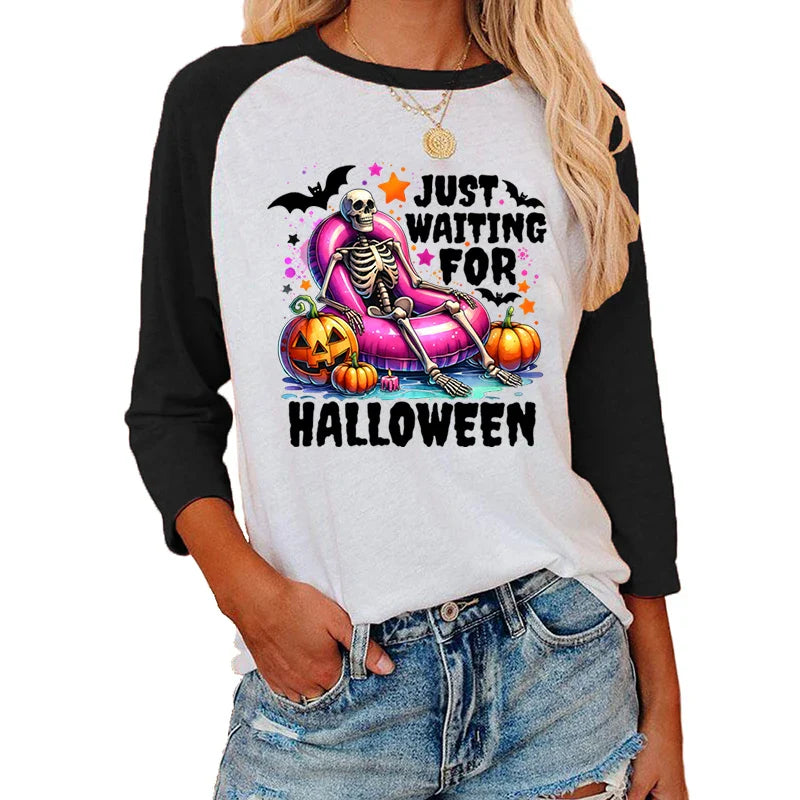 Festive Printed Shirts- Trick-or-Treat Trove Raglan T-Shirt- Pattern9- IndioGear.com