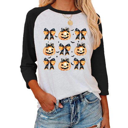 Festive Printed Shirts- Trick-or-Treat Trove Raglan T-Shirt- Pattern13- IndioGear.com