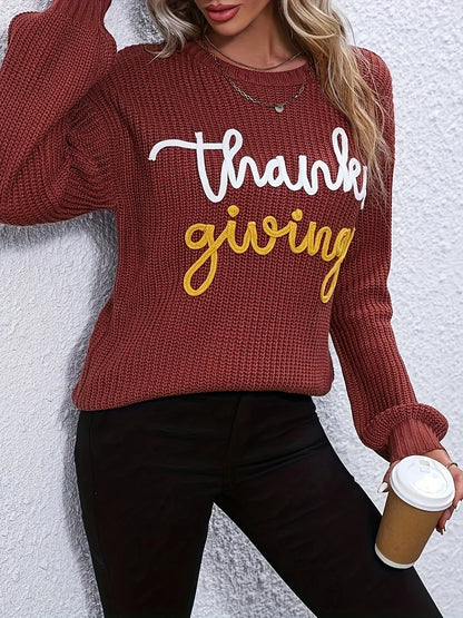 Festive Pullover Sweaters- Thanksgiving Cheers Rust Red Knit Sweater- - IndioGear.com