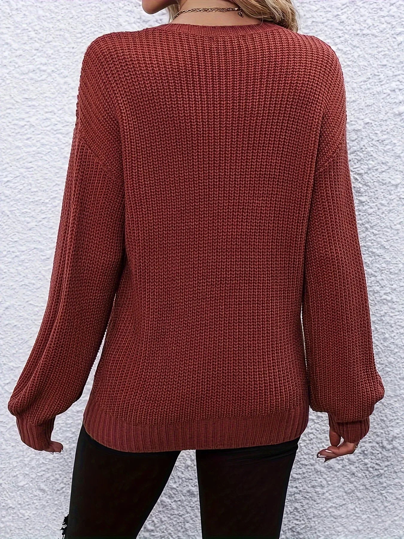 Festive Pullover Sweaters- Thanksgiving Cheers Rust Red Knit Sweater- - IndioGear.com