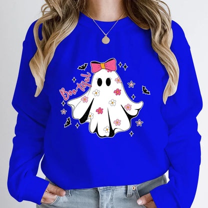 Festive Pullover Sweatshirts- Cute Halloween Ghost Print Sweatshirt - Spooky & Sweet- - IndioGear.com