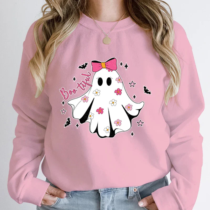 Festive Pullover Sweatshirts- Cute Halloween Ghost Print Sweatshirt - Spooky & Sweet- - IndioGear.com