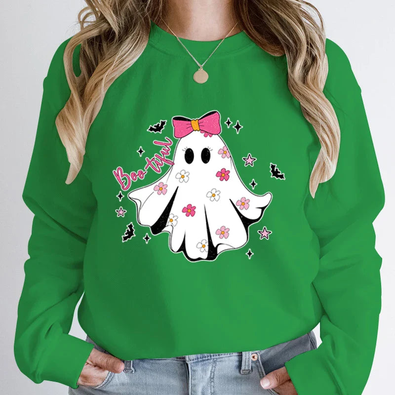 Festive Pullover Sweatshirts- Cute Halloween Ghost Print Sweatshirt - Spooky & Sweet- - IndioGear.com