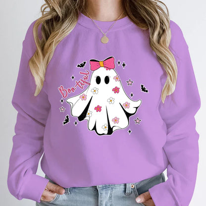 Festive Pullover Sweatshirts- Cute Halloween Ghost Print Sweatshirt - Spooky & Sweet- - IndioGear.com